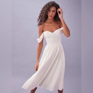 Reformation Off-Shoulder White Midi Dress